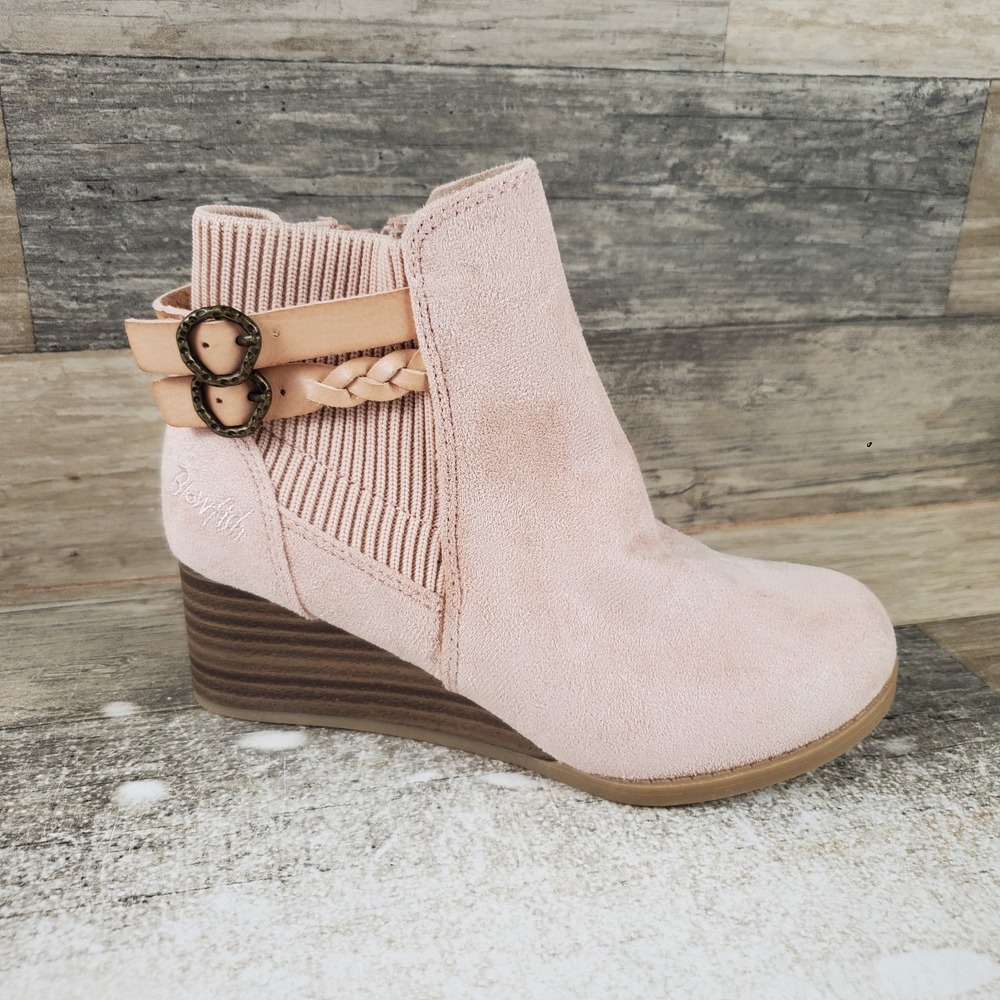 Blowfish Malibu Pippy Kids Wedge Boots Sz 13 Sugar Pink Ultra Fiber Teach Knit